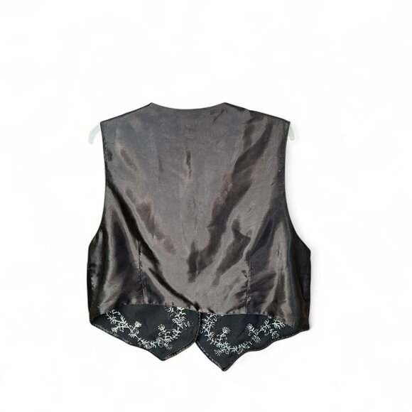 Vintage Black Velvet Satin Beaded Embroidered Floral Vest Large - Picture 4 of 4